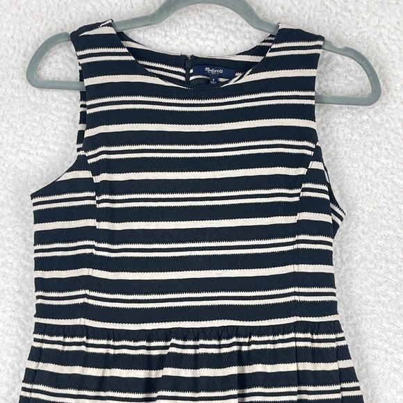 Madewell Black Tan Striped Skater Dress Womens Sleeveless Pockets Size Small - Picture 2 of 12